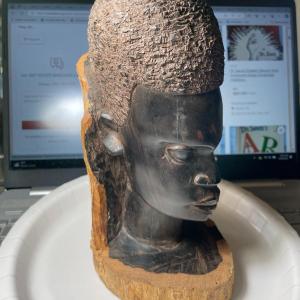 Photo of Vintage Carved Wood African Head Bust 8.5" Tall in Good Preowned Condition.