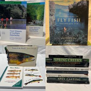 Photo of Fishing Books - Techniques, Guides & Photography and a Sears Belmont Bait Caster