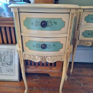 Photo of 2 Victorian styled demilune tables