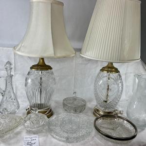 Photo of Crystal decanters, Silver plated rim bowl Lidded cystal candy bowls