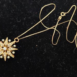 Photo of Victorian Starburst Pearl & Diamond pendant/brooch 14K