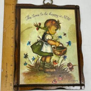 Photo of Vintage 1950's Hummel Wooden Wall Plaque Girl Watering Flowers
