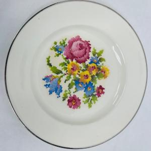 Photo of Vintage Petit Point Floral Salad Plate