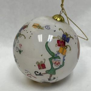 Photo of Glass Christmas Tree Round Ball Ornament Santa and Elves