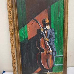Photo of Painting of Jazz Musician Man Bass Player framed artwork Jessamine Carole Fitsch