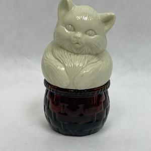 Photo of Avon Cat in Basket Figural Perfume Bottle