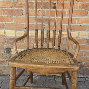 Photo of Beautiful Antique Spindle Wood & Cane Seat Chair