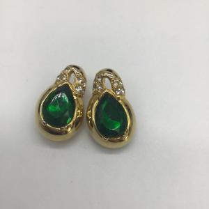Photo of Vintage dark green with gold clip on Earrings