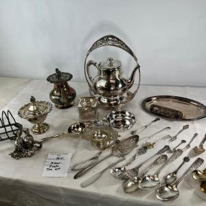 Photo of Silver plate tea lot specialty utensils