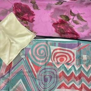 Photo of 3 pc Scarf Scarves Lot pink roses geometric solid