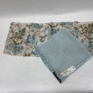 Photo of Two vintage Scarves - floral pattern and light blue solid color scarf is NWT