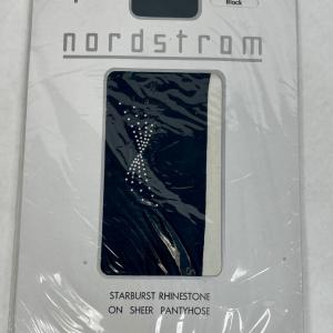 Photo of Nordstrom 100% Nylon Sheer black Pantyhose NEW in PACKAGE with rhinestone accent