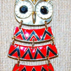 Photo of Blue/Black Eyed Owl PENDANT (3¼" x 2¼") in 5 Moveable Red/Black Sections on a 