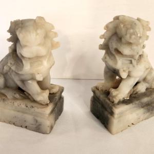 Photo of Lot #1 Pair Carve Stone Foo Lions