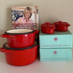 Photo of LOT 180: Martha Stewart Collection: Red Enamel Cast Iron Cookware & Mini Lidded 