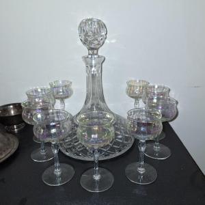 Photo of carnival glass decanter w/9 glasses