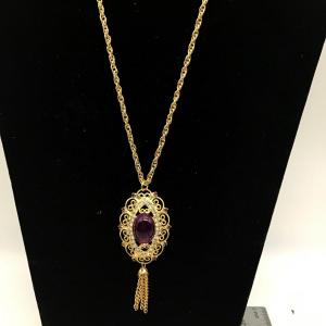 Photo of Victorian Style Purple and Rhinestones Pendant tassel Necklace