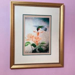 Photo of LOT 112: Signed Wall Hanging - "Hummingbird at a Trumpet Vine"
