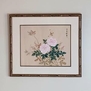 Photo of LOT 76: Professionally Framed Floral Print on Textile