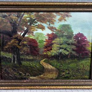 Photo of Antique oil on Board Autumn Road 