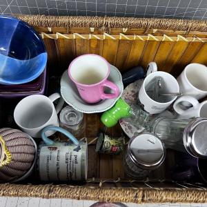 Photo of Kitchen Box: Cups, Plates, Measuring Etc. Plus Basket 