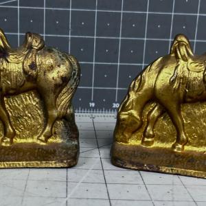 Photo of Cast Metal Book Ends HORSES Gold Paint Iron