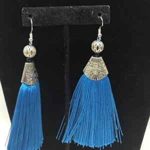 Photo of Teal blue E- Tassel earrings