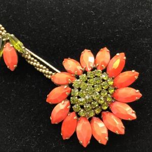 Photo of Vibrant Vintage WEISS Orange OPAGUE Navettes ORANGE RHINESTONE Flower Brooch PIN