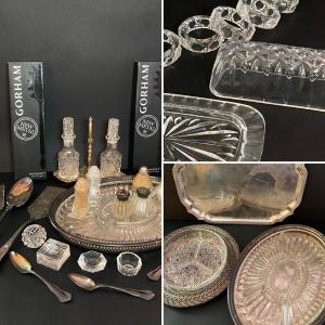 Photo of LOT 138: Large Serving Collection - Silver Plate, Pewter, Gorham, Cut Glass and 