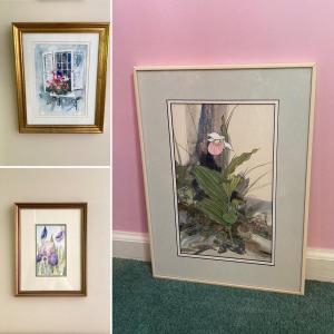 Photo of LOT 120: Three Watercolor Wall Hangings - Signed Polly French "Showy Lady's Slip