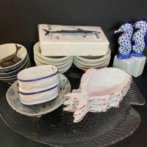 Photo of LOT 143: Nautical Themed Serving Collection - Signed Pottery, Mudpie. Glass and 