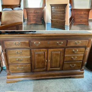 Photo of LOT 126: Five Piece Wood Bedroom Suite - King Size Frame, Two Dressers and 2 Nig