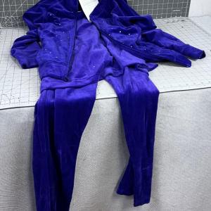 Photo of Quacker Factory Women's Velour PURPLE Set; Top, Jacket and Pants