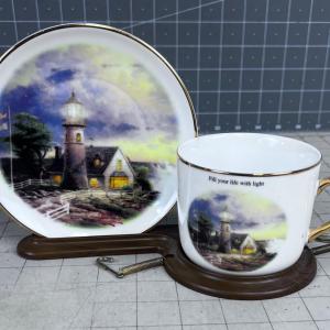 Photo of Thomas Kinkaid Light in the Storm Plate and Cup with Stand 