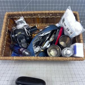 Photo of Bathroom Items; Qtips, Hair Dryer, ETC. includes Basket