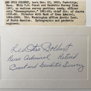 Photo of Rear Admiral Lee Otis Colbert signed note with bio