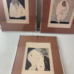 Photo of 3 Original Pen & Ink Risqué Vintage Art -Signed Sousa