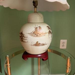 Photo of LOT 190: Crackle Glaze & w/Gold Asian Inspired Scenery Table Lamp