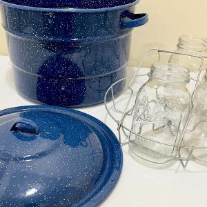 Photo of Large Enameled Blue Speckled Canning Pot ~ *Read Details