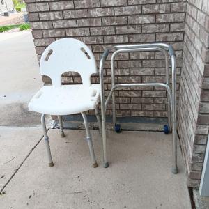 Photo of Adjustable height shower chair with adjustable height mobility walker