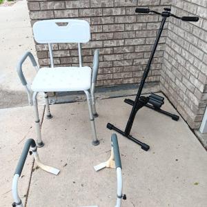Photo of Adjustable height Shower chair with arm and leg exercise pedal and rowing machin