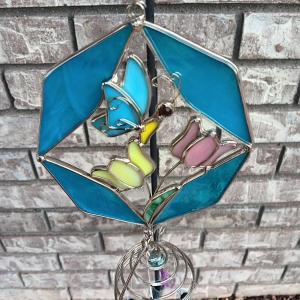 Photo of Stained Glass wind chime - Beautiful butterfly with tulips