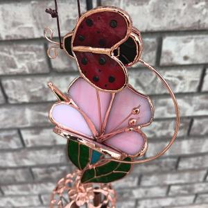 Photo of Brand-new Stained-glass wind chime - full bloom with ladybug