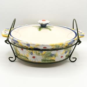 Photo of TEMPTATIONS ~ Figural Floral ~ 2.5 Qt. Presentable Ovenware With Metal Stand