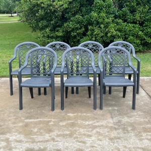Photo of Set Seven (7) ~ Outdoor Stackable Gray Chairs