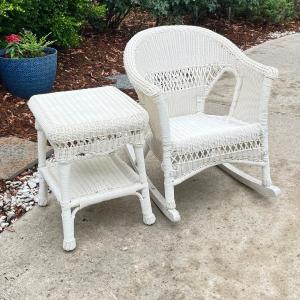 Photo of White Weather-Proof Wicker Rocker & Matching Table