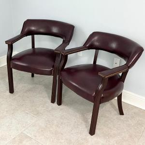 Photo of Pair (2) ~ Faux Leather Cushioned Side Chairs ~ With Nailhead Trim