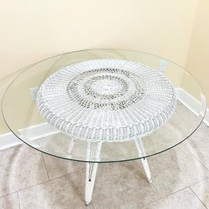 Photo of Glass Top Wicker Table With Two (2) Chairs