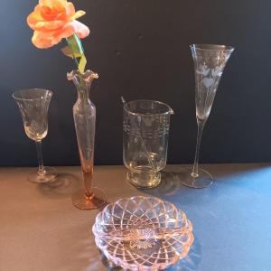 Photo of Assortment of delicate Kitchen glassware - wedding Tuscany butterfly & dove hear
