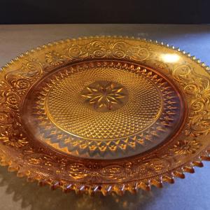 Photo of Exquisite Amber Indiana Glass Tiara Serving Platter in the Sandwich pattern
